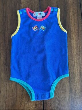Gymboree Vintage 90s Baby Romper Embroidered Checkered Flag Race Car Sz Infant
